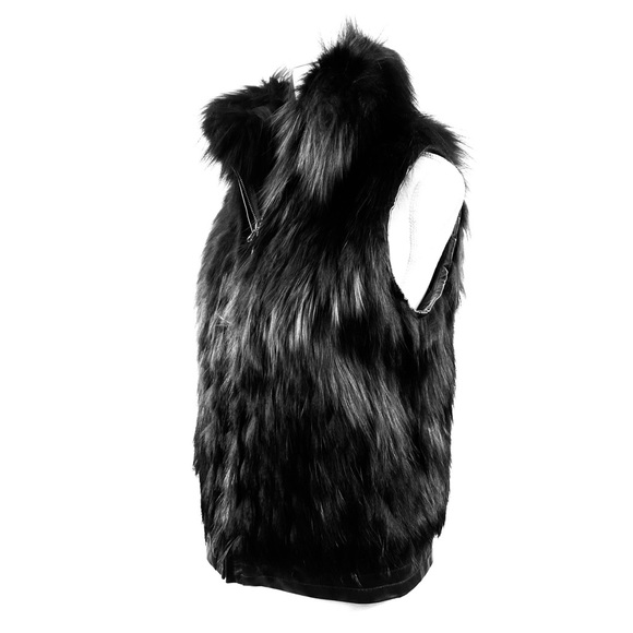 BLACK SILVER FOX VEST W/ LEATHER - Picture 3 of 8